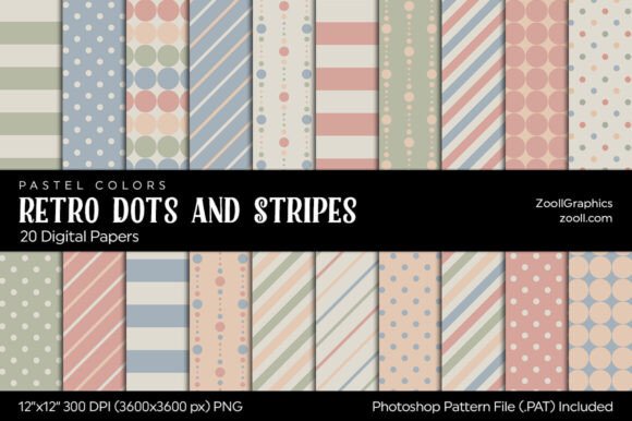 Download Retro Dots and Stripes Digital Papers - Retro dots Collection