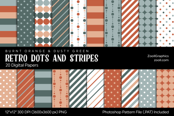 Download Retro Dots and Stripes Digital Papers - Retro dots Collection