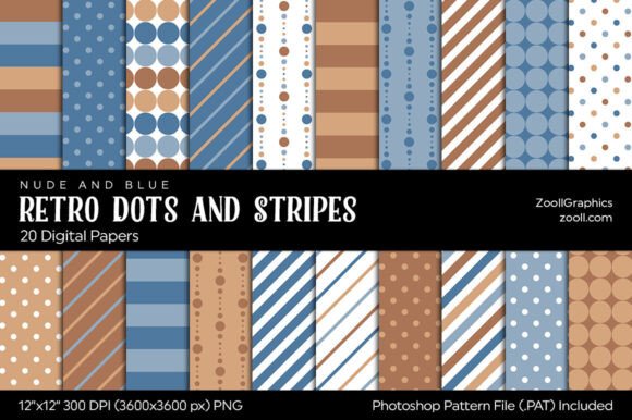 Download Retro Dots and Stripes Digital Papers - Retro dots Collection