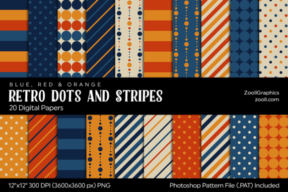 Download Retro Dots &amp; Stripes Digital Papers - Retro dots Collection