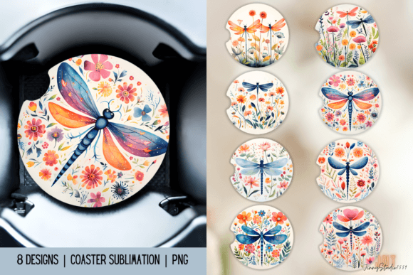Download Dragonfly Car Coaster Sublimation Design - Premium Bundle