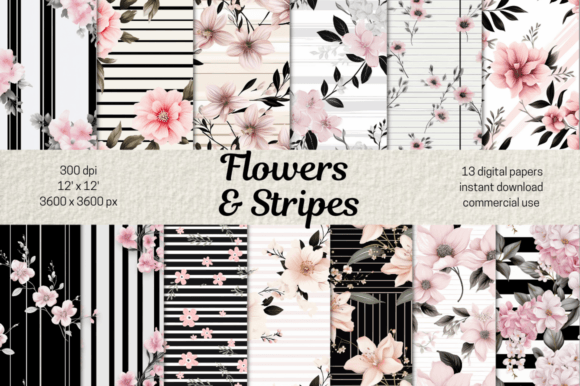 Download Pink Flowers &amp; Black Stripes Background - Premium Resources
