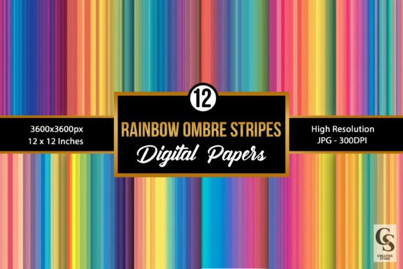 Download Rainbow Ombre Stripes Digital Paper - Stripes Collection