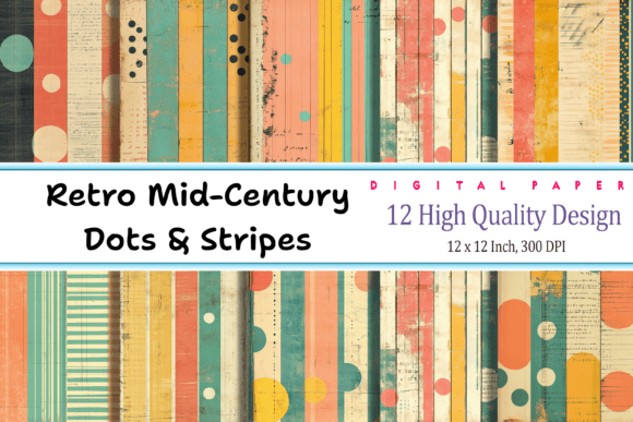 Download Retro Mid-Century Dots &amp; Stripes Journal - Stripes Collection